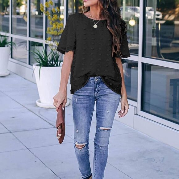 NWT Blooming Jelly Womens Chiffon Swiss Dot Blouse - Picture 2 of 5